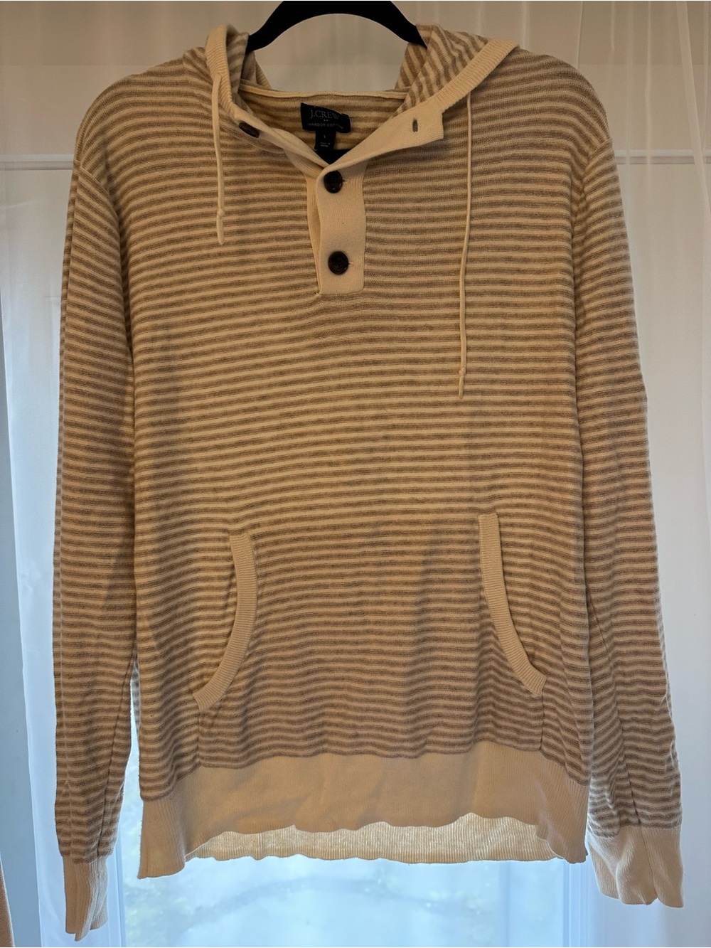 J. Crew Cream & Taupe Striped Hooded Henley